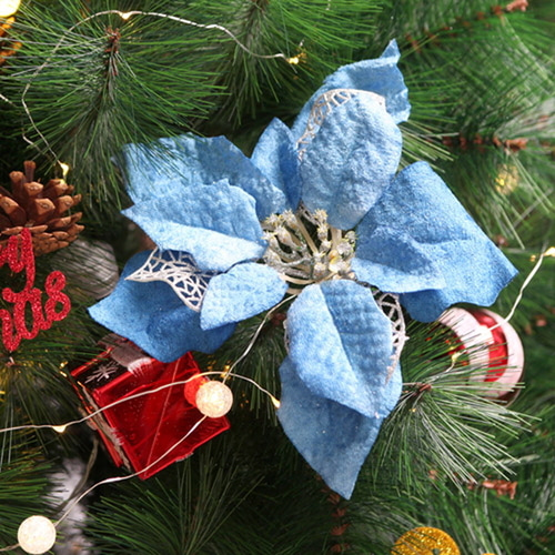 포인꽃 장식 (22cm) 블루 -/크리스마스용품/파티장식소품/트리데코/츄리/가랜드/크리스마스데코/성탄용품