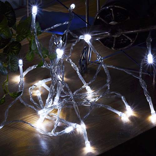 LED 100P 건전지(밧데리) 투명선 백색  -/크리스마스전구/LED전구/트리전구/츄리전구/예쁜전구/트리용품/전구/크리스마스/데코